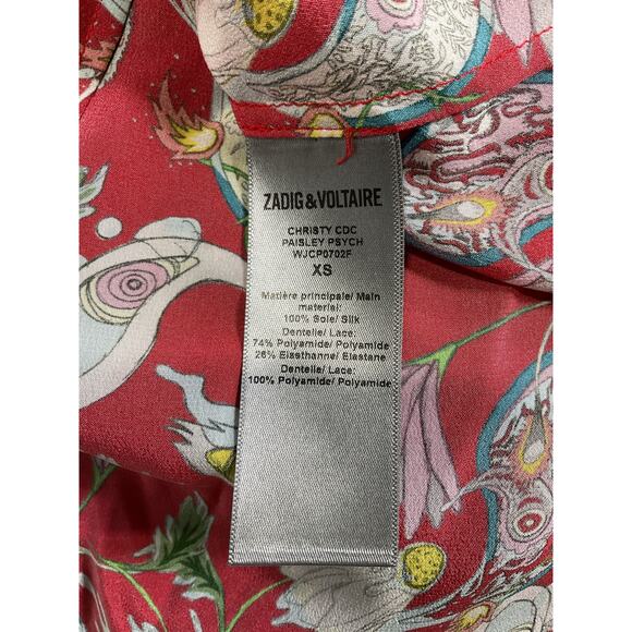 Zadig & Voltaire 'Christy' Pink Lace Trimmed Silk Print Camisole Size XS - Picture 5 of 5